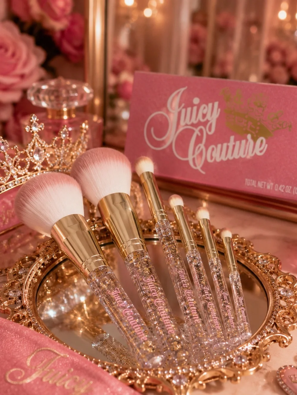 🍒 Juicy Couture Pink and Gold Glitter Makeup Brush Set